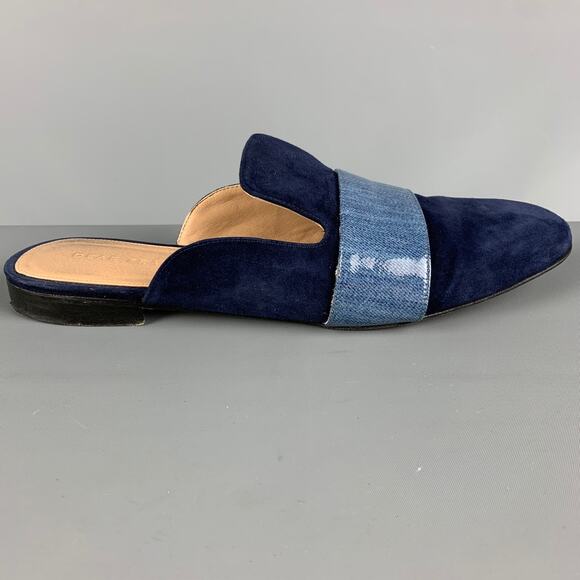 DEAR FRANCES Size 8 Blue Navy Suede Mixed Materials Slide Flats - Picture 1 of 8